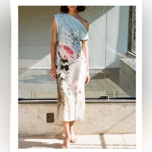 Zara Off Shoulder Dress in Blue and Pink Floral